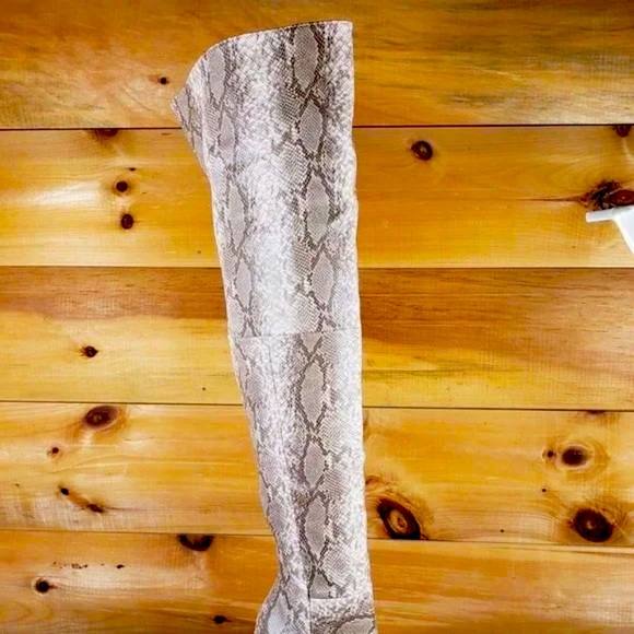 Mack J Nude Snake Pointy Toe High Heel Over The Knee Boots - Picture 2 of 4